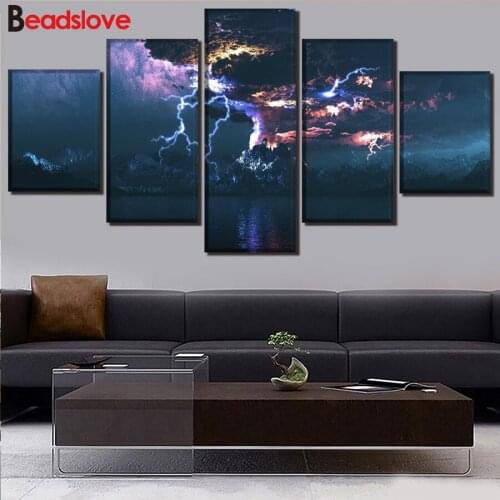 DIY Full Square Round Drill Diamond Painting Natural disasters Lightning Thunder 3D Pictures Mosaic Diamond Embroidery 5 pieces