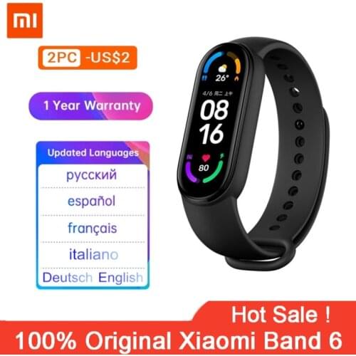 Original Xiaomi Mi Band 6 Sport Wristband Heart Rate Fitness Tracker Bluetooth 1.56 " AMOLED Screen Smart Bracelet Wrist band