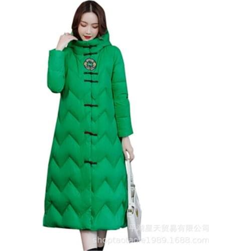 Chinese Style Womens Cotton Coats Winter New Female Long Parkas Cheongsam Collar Embroidery Trendy Outerwear Lady Overcoats