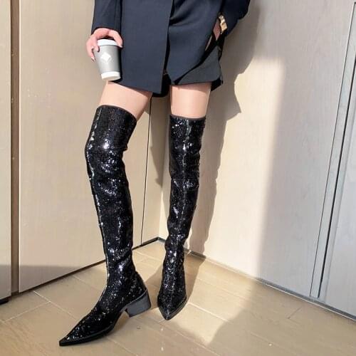 Sexy Womens Over The Knee Boots Woman High High Boots Autumn Winter Plus Size Flock Over The Knee Boots Thigh High