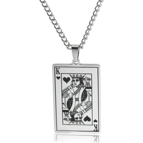 Punk Rock Poker Pendant Necklace Personalized Custom Engraved Jewelry Gold Plated Stainless Steel Cuban Chain Necklaces
