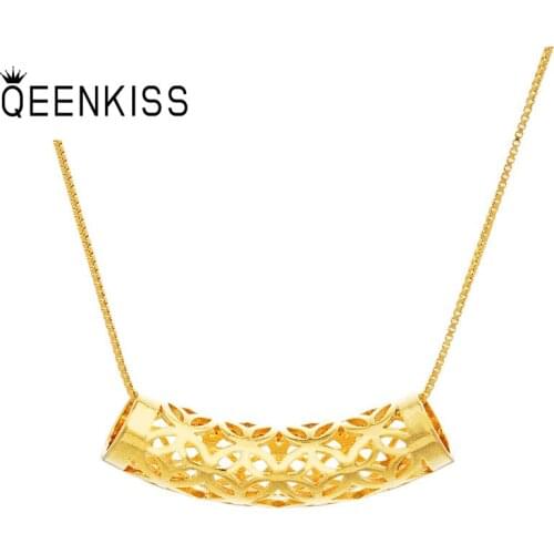 QEENKISS PT573 Fine Jewelry Wholesale Fashion Woman Girl Birthday Wedding Gift Vintage Flower 24KT Gold Pendant Charm NO CHAIN