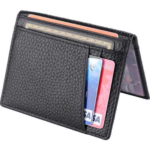 RFID Genuine Leather Credit ID Card Holder Ultra-Thin Multiple Card Slots Purse Women Men Money Case Bag Fashion Small Wallet
