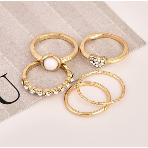 Rinhoo 5 pieces/set Charm Heart Crystal Ring For Woman Waterdrop Simulation Pearl Joint Rings Fashion Party Jewelry Gift