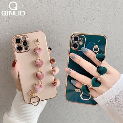 Luxury Heart Bracelet Chain Holder Case For iPhone 12 11 Pro Max Mini XS X S XR 7 8 Plus SE 2020 Gold Plated Soft Silicone Cover