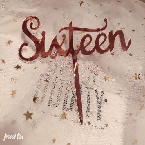 Pink Gold Sixteen Happy Birthday Acrylic Cake Topper Number 16 Acrylic Cupcake Topper For Girl Birthday Party Cake Decorations