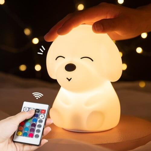 Silicone Dog LED Night Light Touch Sensor Rmote Control 16 Colors Dimmable USB Rechargeable Puppy Lamp for Children Kids Baby