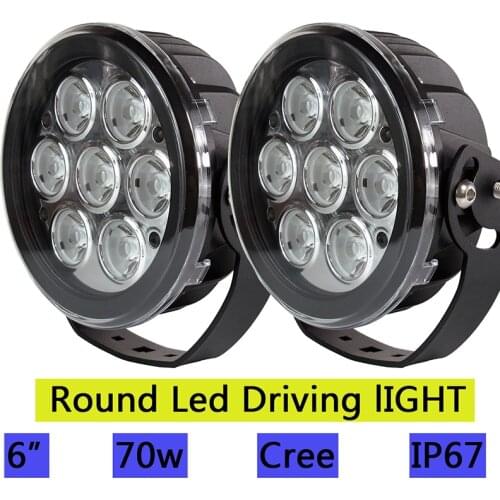 6 inch 70W Led Work Light Round Driving Lamp 12V 24V Spot Bulb Auxiliary Front Bumper Roof Light Offroad Motorcycle Off Road Fog