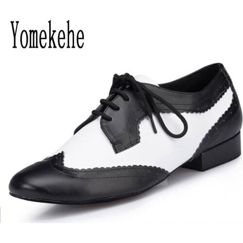 Men Ballroom Latin Dance Shoes Professional Boy Adult Modern Salsa Tango Dancing Shoes Genuine Leather Black White Hot Selling