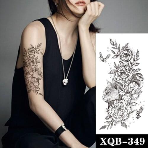 Cat Bird Waterproof Temporary Tattoo Sticker Black Flowers Insect Design Fake Tattoos Flash Tatoos Arm Body Art for Women Girl