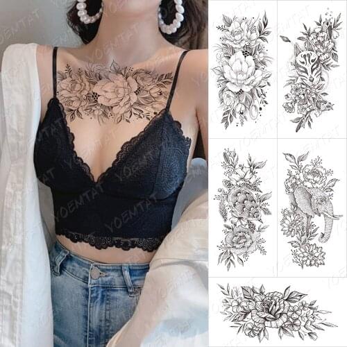 Waterproof Temporary Tattoo Sticker Orchid Flower Tattoos Peony Lotus Lines Painted Rose Body Art Arm Fake Sleeve Tatoo Women