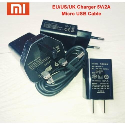 Xiaomi Charger EU/US/UK Plug 5V2A Charge Adapter Micro USB Data Cable For Xiaomi mi 9 8 se 6 6X 5 Redmi 4x 5 Plus note 4 5 4X 5A