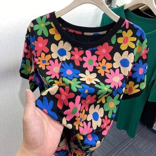 TSXT 2021 New Korean Summer Fashion Casual Circle Collar Printing Personality Retro Trend Short Sleeve T Shirt