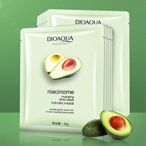 BIOAQUA 10Pcs Avocado Beauty Face Mask Facial Plant Extracts Hydrating Nourishing Care Facial Mask
