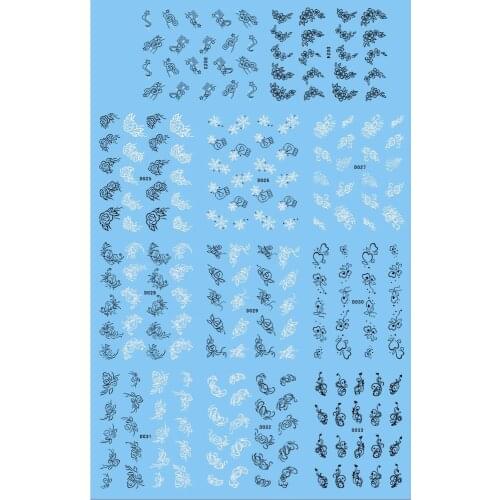 11 PACKS / LOT NAIL TATTOOS STICKER WATER DECAL NAIL ART BLACK & WHITE FLOWER SNOW FLAKE D SERIAL D023-033