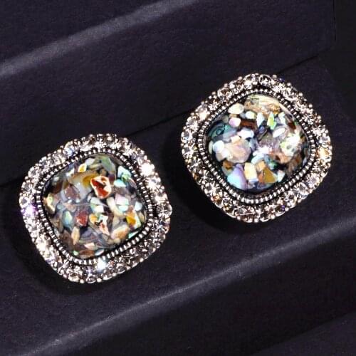 2019 Fashion Classic Earrings For Women Gun Black color Stud Clip On Square Rhinestone Earrings Statement Wedding Jewelry DZDZ4