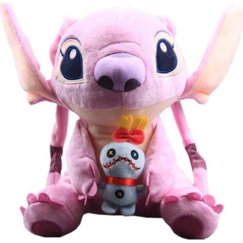 25cm High Quanlity Cute Lilo andStitch Stuffed Plush Toys doll doll Pink Angel Holding Scrump Soft Dolls Children Birthday Gifts