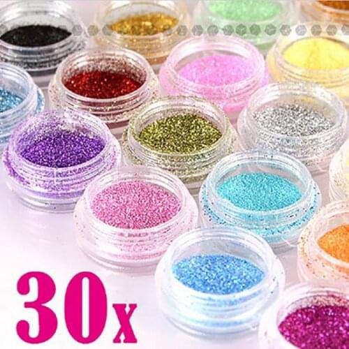 30 Colors Nail Art Decor Glitter Dust Powder Set for DIY Acrylic UV Gel Tips