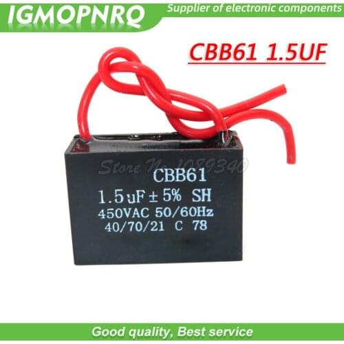 5pcs CBB61 1.5uf starting capacitance AC Fan Capacitor 450V CBB 1.5uf Motor Run Capacitor