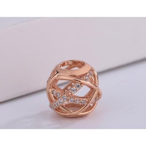 925 Sterling Silver Sparkling Polished Lines Rose Gold Hollow Galaxy Beads Charm Bracelet DIY Jewelry Making For Pandora