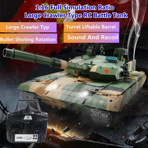 Large Crawler Type RC Battle Tank Bullet Shoting Ratation Turret Liftable Barrel Simulated Smoke Sound And Recoil Childrens Toy
