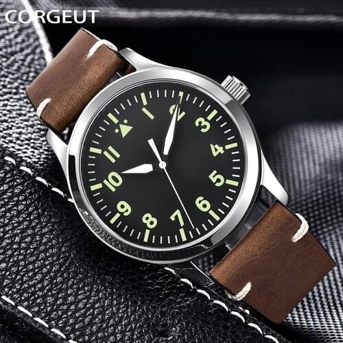 CORGEUT 42mm Watch Men Automatic Mechanical Luxury Brand Sport Design Sapphire Glass Clock Leather Strap Luminous Wrist Watches