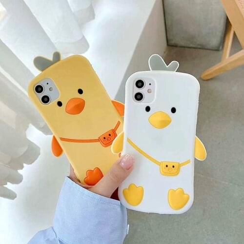3D Cartoon Duck Phone Case For iphone 11Pro Max SE 2020 Xs Max Xr X 6 7 8Plus Silicone Case Little Yellow Duck Back Cover Fundas