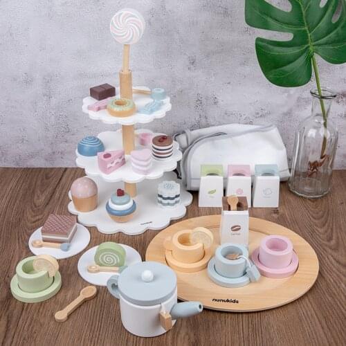 Children Wooden Cake Ice cream Play House Toys Afternoon Tea Kids Family Kitchen Toys Pretend Toys Gift
