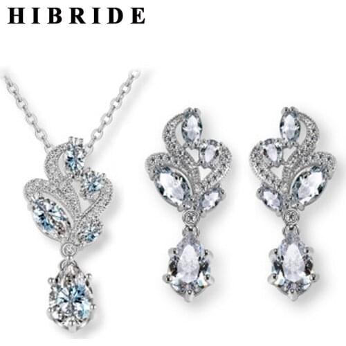 HIBRIDE Elegant Water Drop Pendant Women Bridal Jewelry Sets For Women Party Gifts parure bijoux femme E-793