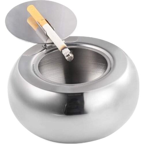 Stainless Steel Modern Tabletop Ashtray with Lid Cigarette Ashtray for Indoor or Outdoor Use Desktop Smoking Ash Tray for Home
