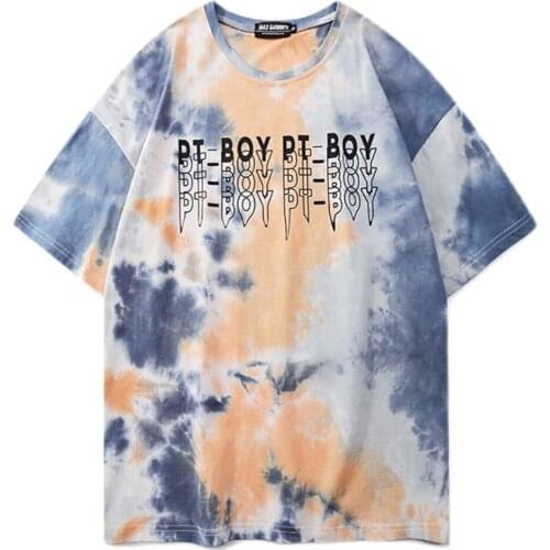2021 Summer Men Oversize T-Shirt Fashion Chic Tie-Dye Shorts Sleeve Tees Casual Loose O-Neck T-Shirts