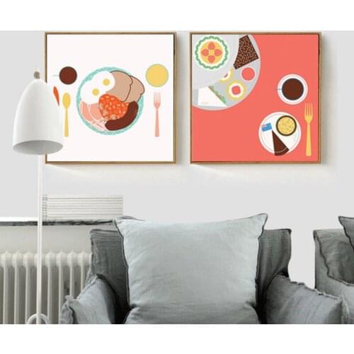 HAOCHU Warm American Style Breakfast Knife and Forks Dessert Kitchen Wall Decor Canvas Painting Poster Prints For Dinning Room