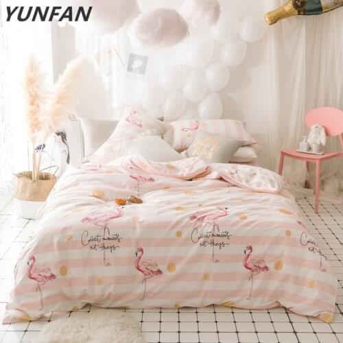 100%Cotton Flamingo Duvet Cover Set Princess Bedding Set Pink Flamingo stripe Bed Sheets Bedset Linen bedclothes Home textile