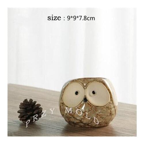 Round fat owl garden pot Silica gel mold 3d small owl flower pots big eyes owl shape silicone mold cement clay mould