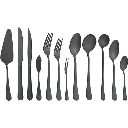 Matte Black Dinnerware Cutlery Set Stainless Steel Silverware Butter Steak Knife Fruit Dessert Fork Spoon Flatware Tableware Set