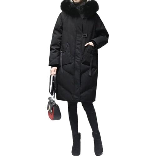 Fashion Womens Jackets 2021 New Hooded Thick Winter Jacket Women Mid-Length Large Fur Collar Plus Size Down Padded Jacket