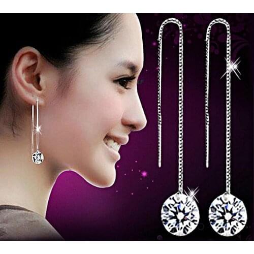 Fashion 1 Pair Earings For Women Lady Tassel Jewelry Zircon Crystal Eardrop Silver Color Water Drop Earrings For Party Jewelry