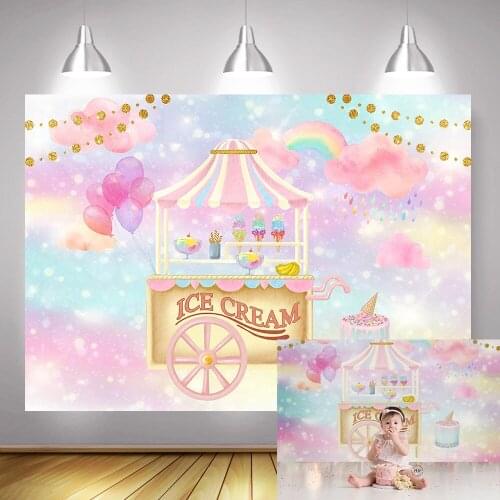 Ice Cream Newborn Baby Birthday Cake Table Backdrop for Photography Unicorn Rainbow Sky Children Portrait Photo Background