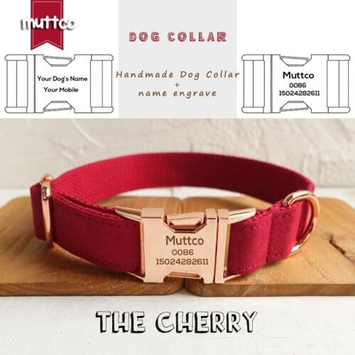 MUTTCO retailing special self-design personalized pet collar THE CHERRY engraved nameplate canvas dog collar 5 sizes UDC020M