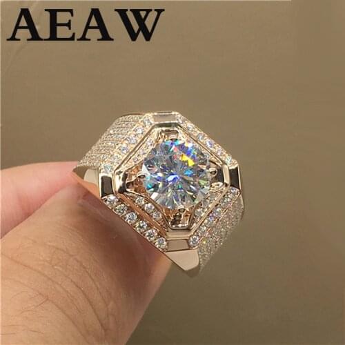 Solid 750Au 18K White Yellow Gold 2ct Moissanite Diamond Man Ring D color VVS With National Certificate