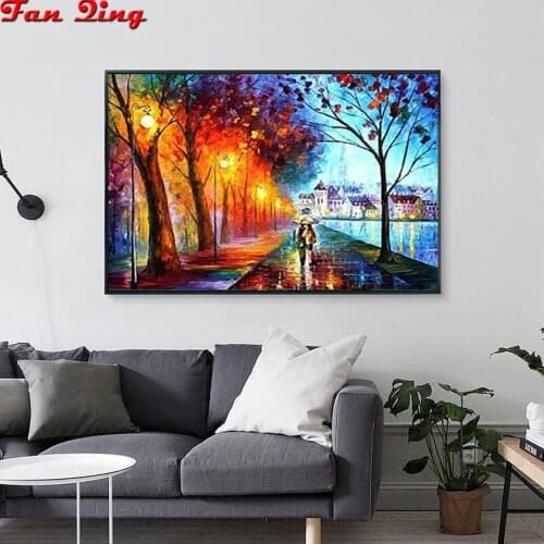 5D Diy Diamond Painting Cross stitch kits City Night View Rainy night Crystal Needlework Full Square Diamond Embroidery Mosaic
