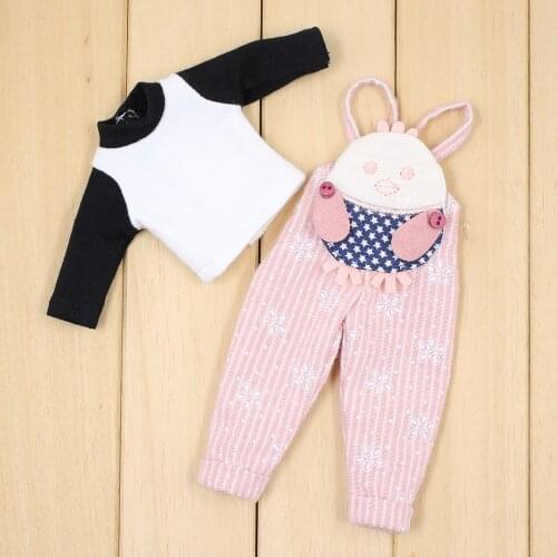 Outfits for Blyth doll Pink Jumpsuit with the black sleeves shirt suit for 1/6 azone BJD icy dbs