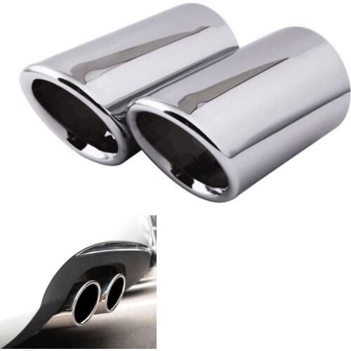 New Chrome 2pc/set Stainless Steel Car Rear Round Exhaust Tail Pipe Tip Muffler End Trim Modified Tail Throat For A3 8P 2009-12