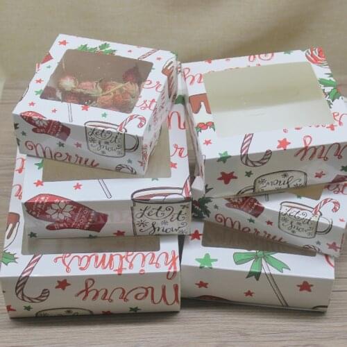 Window box 10pcs DIY vintage Christmas box with window paper Gift box cake Packaging For Wedding /party muffin packaging gifts
