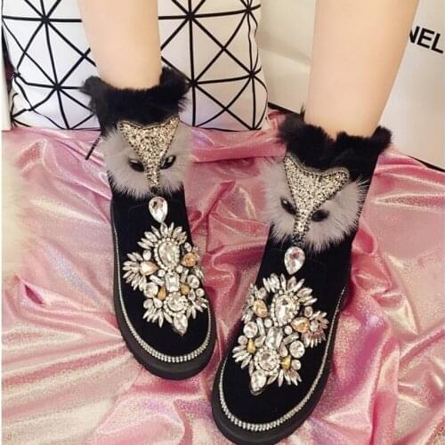 Autumn and winter hand-studded matte in the long tube over the knee high tube plus velvet boots snow womens boots rabbit hair