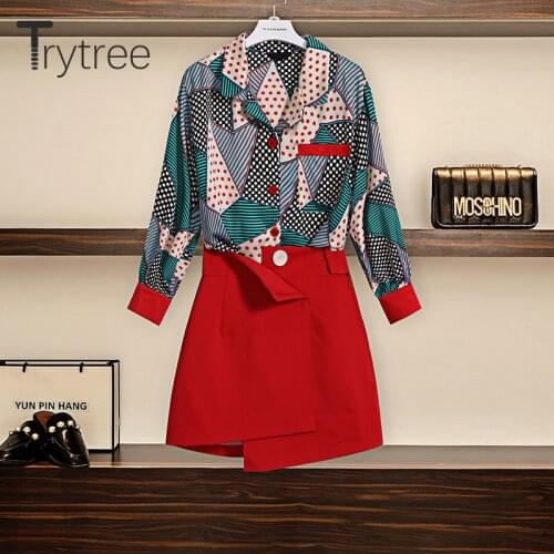 Trytree Autumn Women two piece set Casual Turn-down Collar Single Breasted Tops + Skirt Button Mini Fashion Suit Set 2 Piece Set
