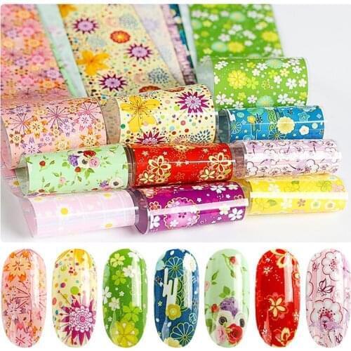 10 piece set of transfer sticker varnish mixed with rose transfer leaf nail sticker slider for nail art decoration design