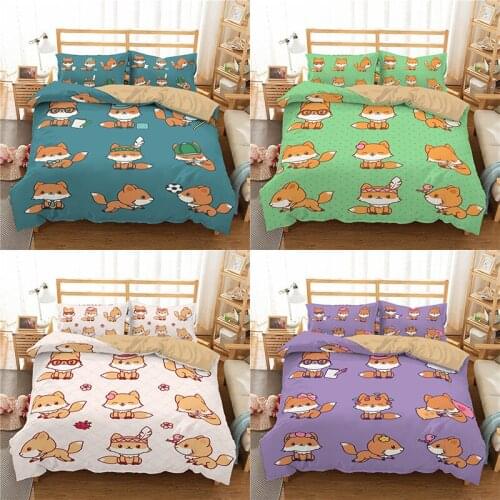 Cartoon Fox Bedding Set 2/3Pcs Duvet Cover & Pillowcase(s) 3D Printed Quilt Cover Home Textile Gift