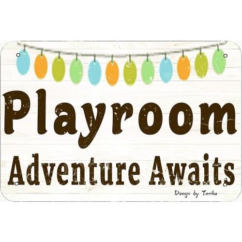 Tarika Playroom Adventure Awaits Retro Look 20X30 cm Metal Decoration Poster Sign for Home Inspirational Quotes Wall Decor