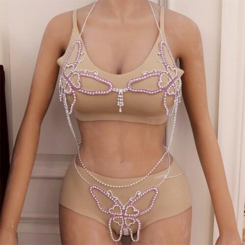 Sexy Women Luxury Butterfly Belly Chains Thongs Shining Rhinestone Bikini Underwear Delicate Romance Trendy Crystal Body Jewelry